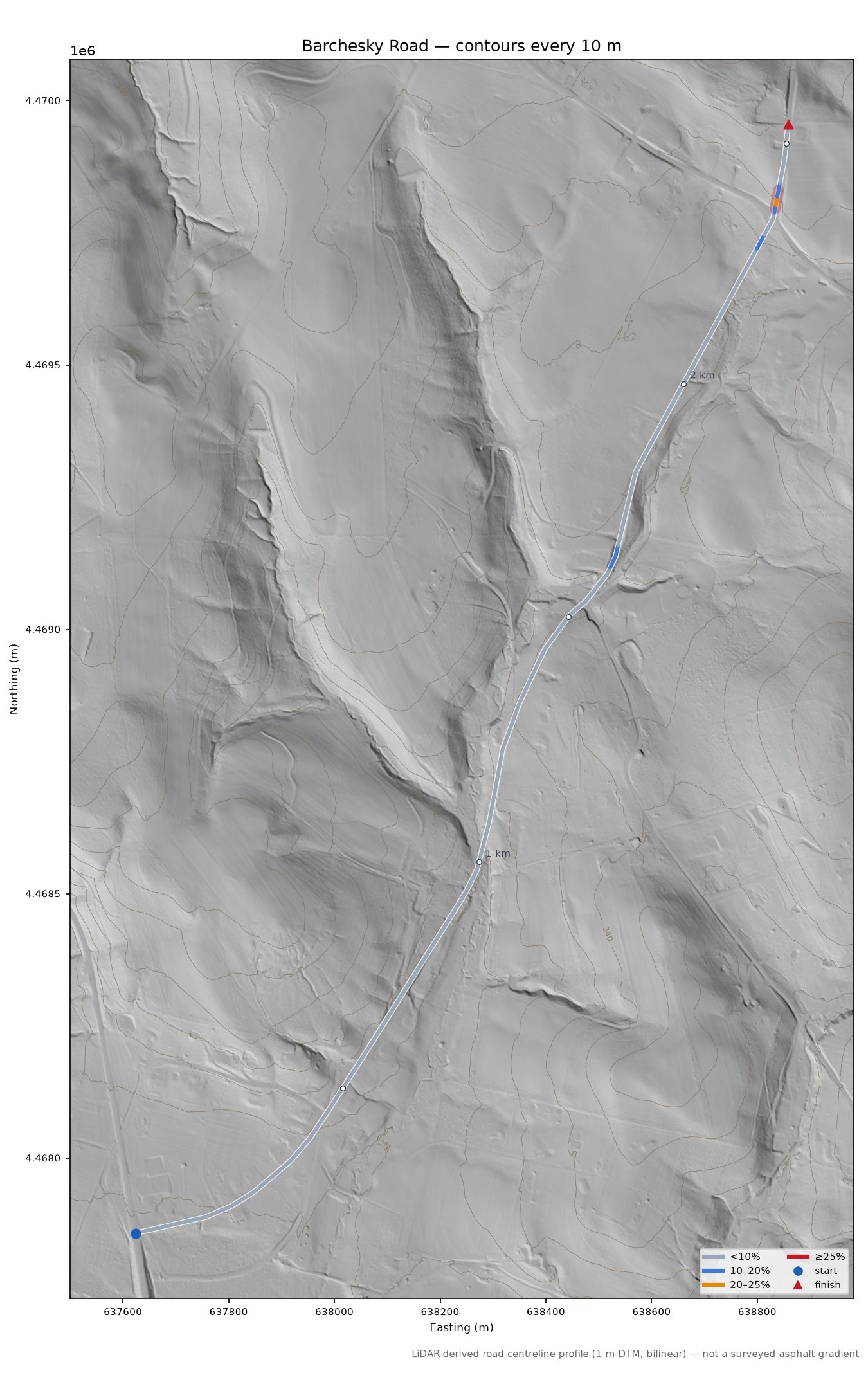 Barchesky Road LiDAR hillshade map with contours