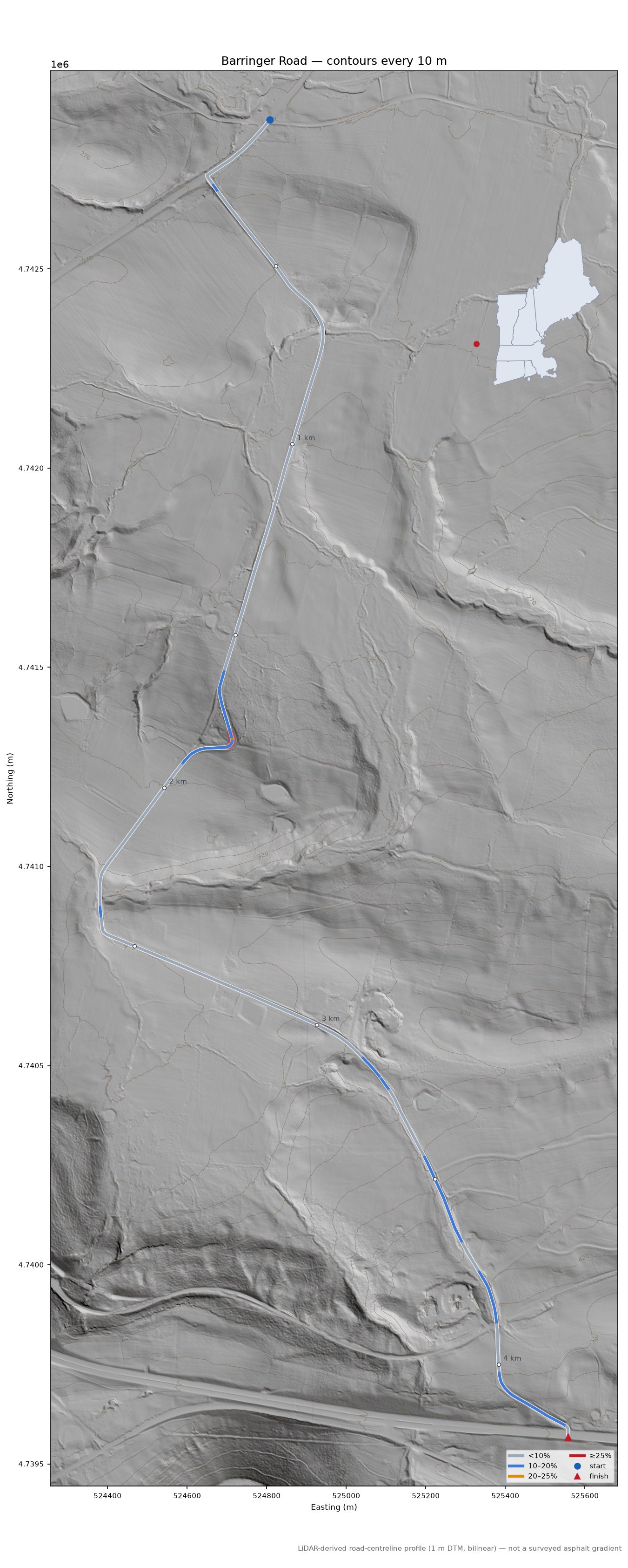 Barringer Road LiDAR hillshade map with contours