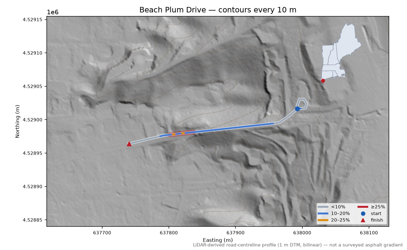 Beach Plum Drive LiDAR hillshade map with contours