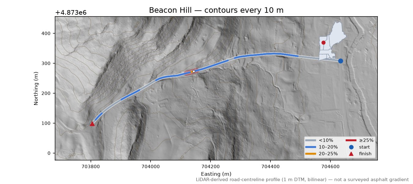 Beacon Hill LiDAR hillshade map with contours