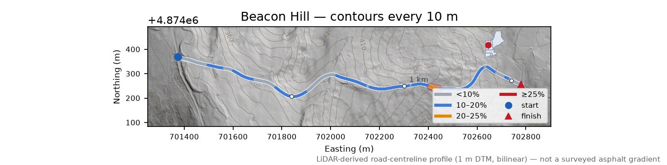 Beacon Hill LiDAR hillshade map with contours
