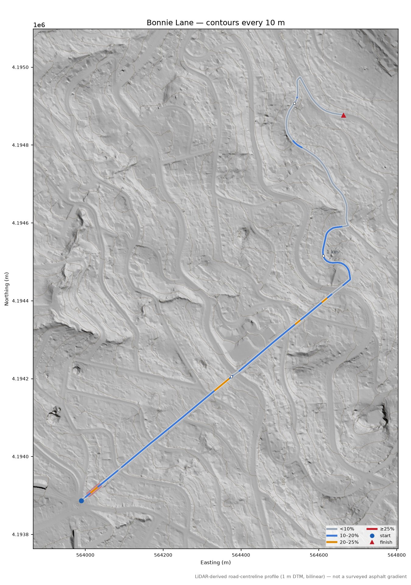 Marin Avenue (37.8904, -122.2720) [bonnie-lane] LiDAR hillshade map with contours