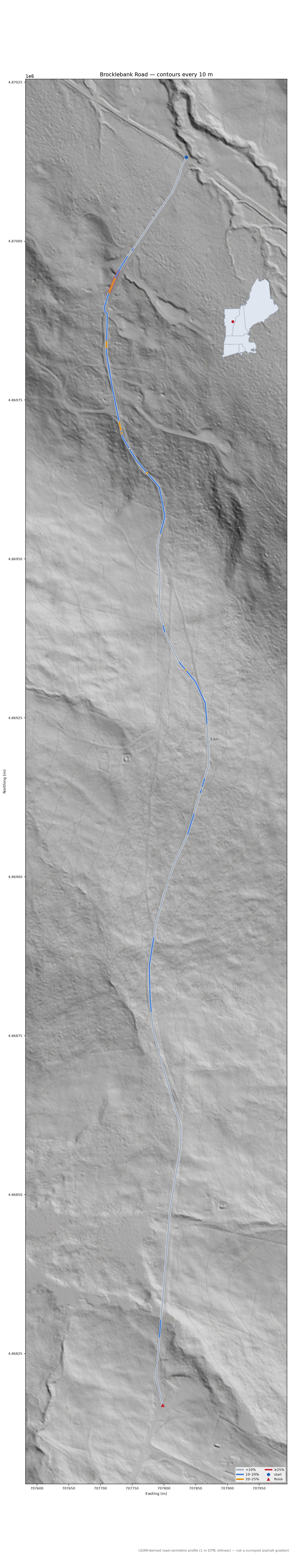 Brocklebank Road LiDAR hillshade map with contours