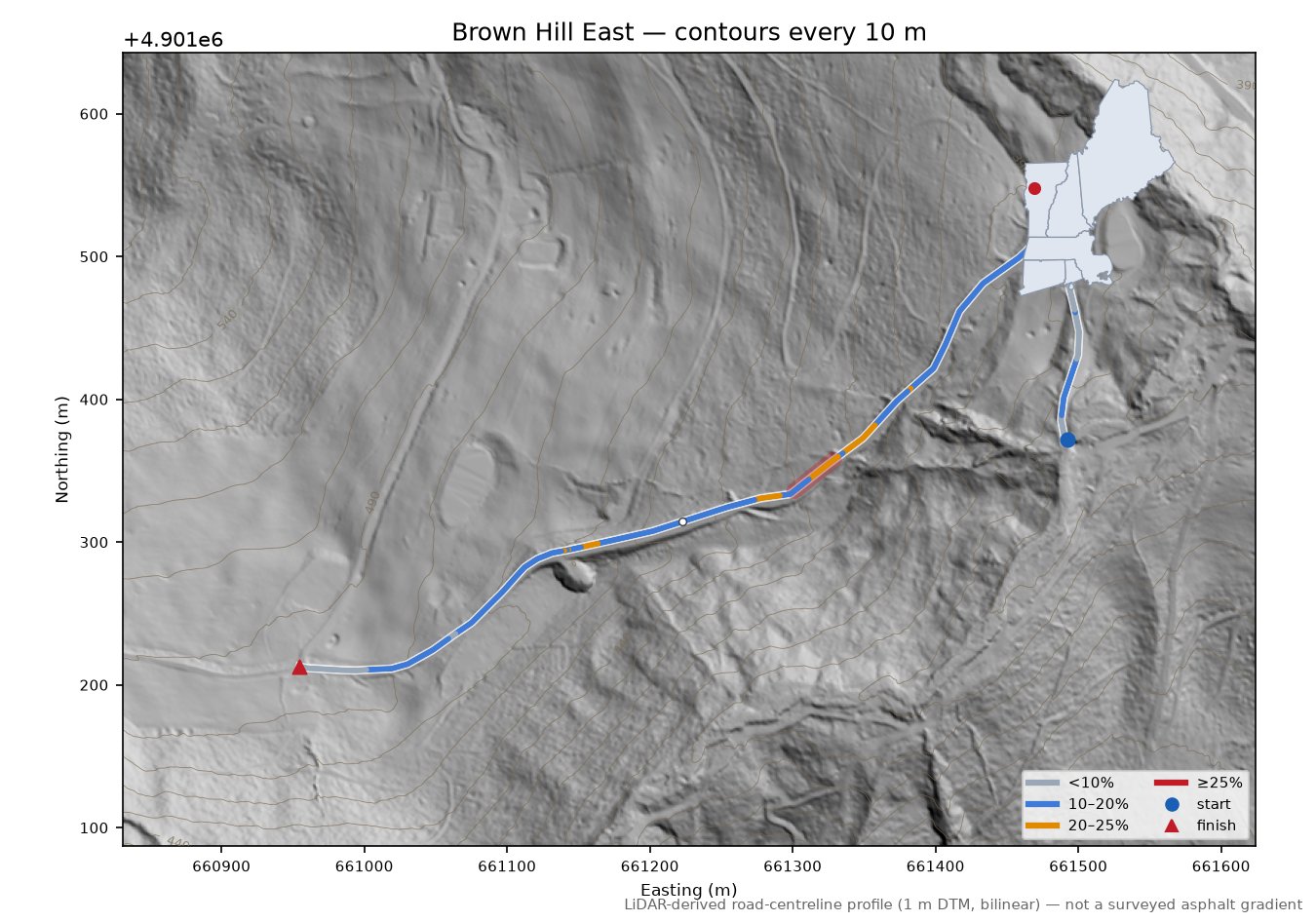 Brown Hill East LiDAR hillshade map with contours