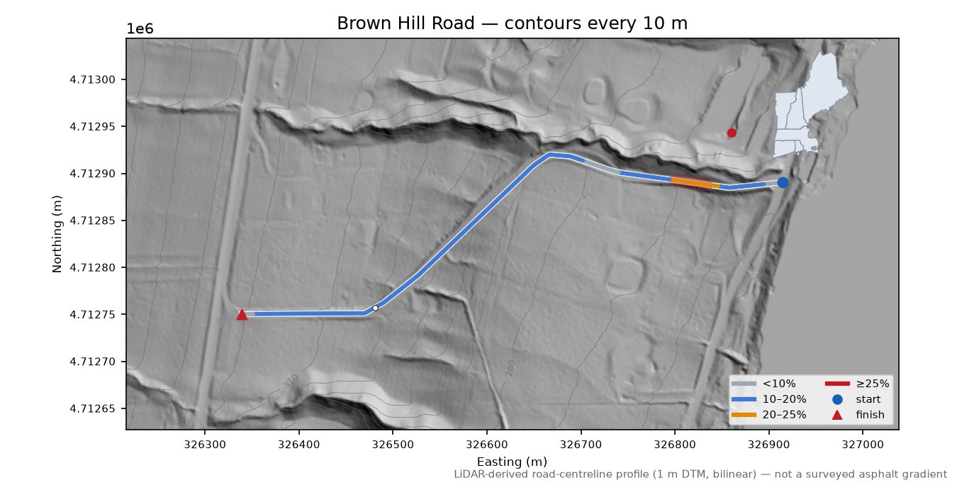 Brown Hill Road LiDAR hillshade map with contours