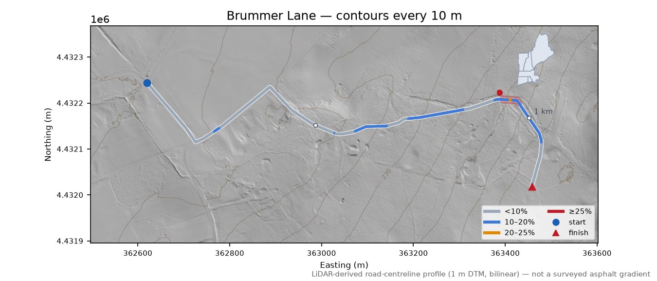 Brummer Lane LiDAR hillshade map with contours