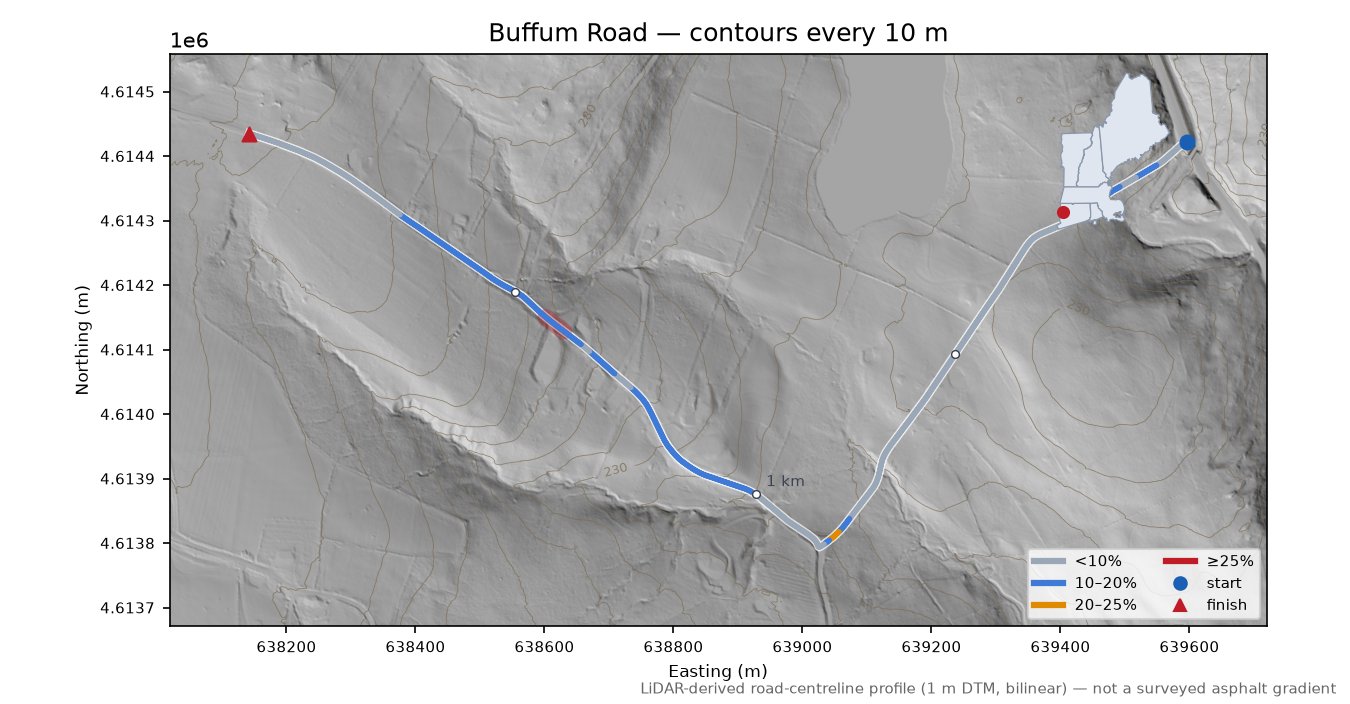 Buffum Road LiDAR hillshade map with contours