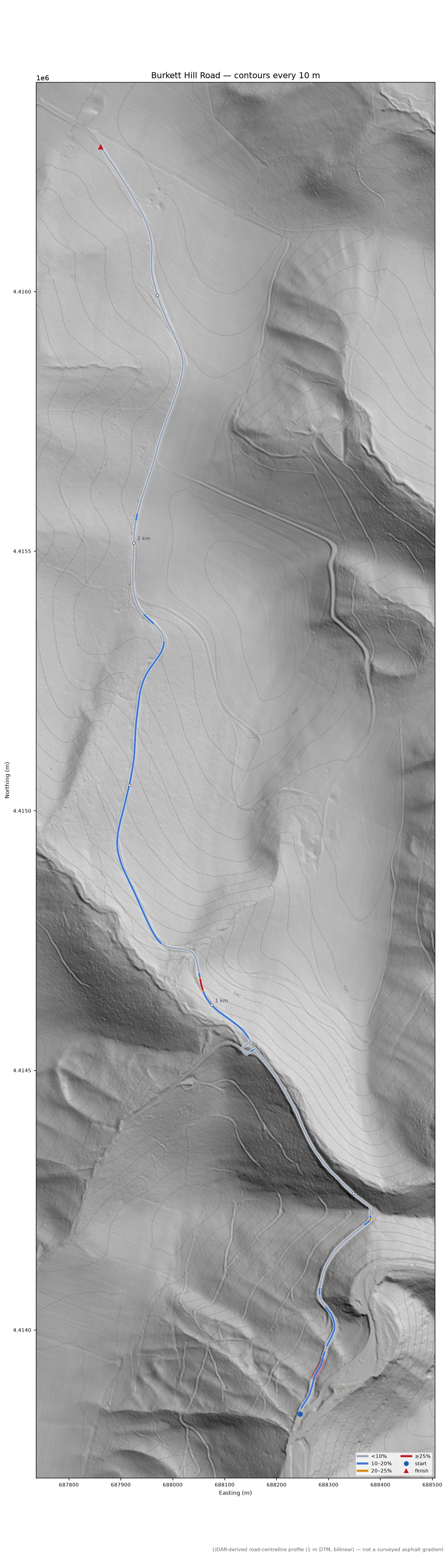 Burkett Hill Road LiDAR hillshade map with contours