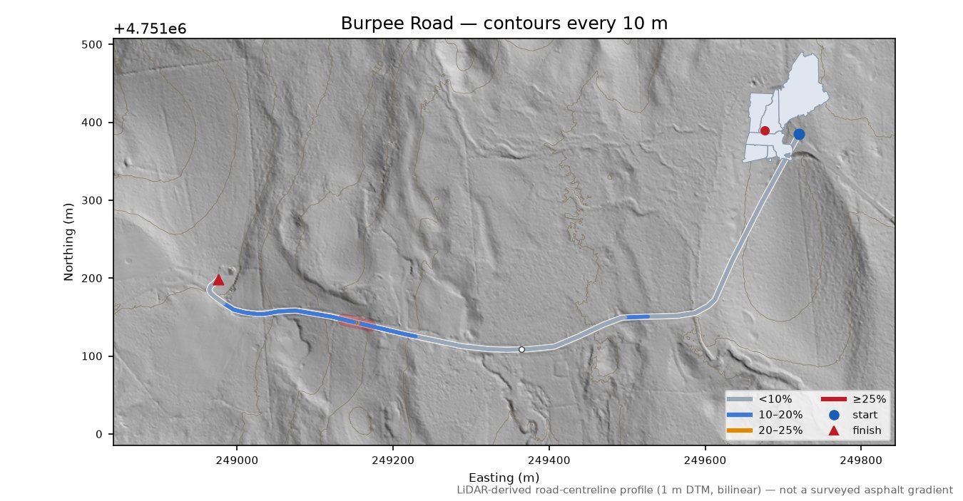 Burpee Road LiDAR hillshade map with contours