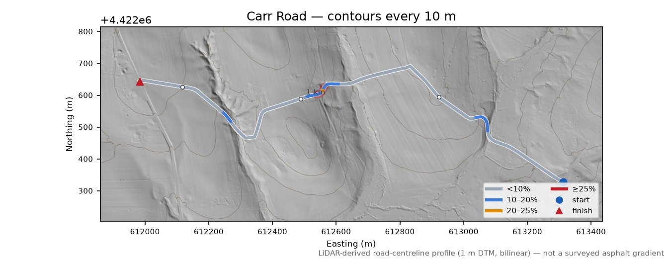 Carr Road LiDAR hillshade map with contours