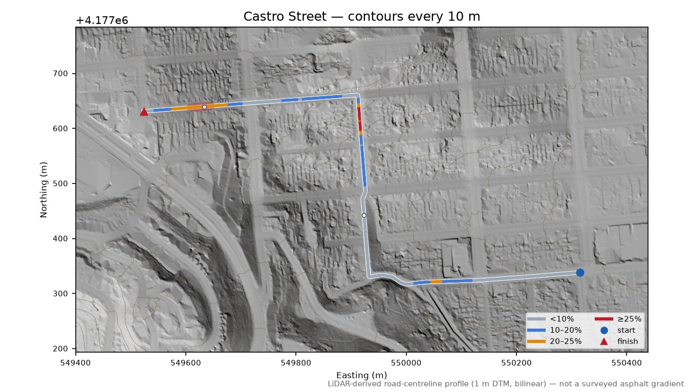 28th Street LiDAR hillshade map with contours