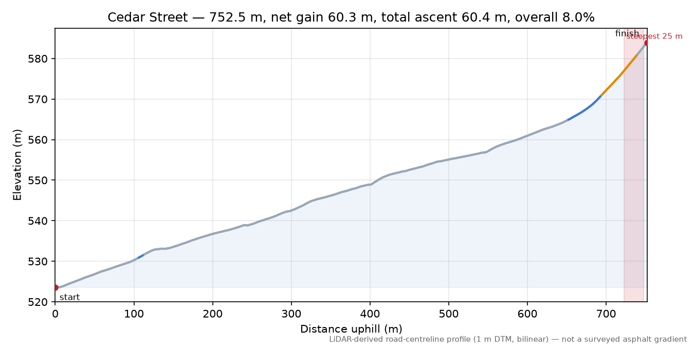 Cedar Street elevation profile