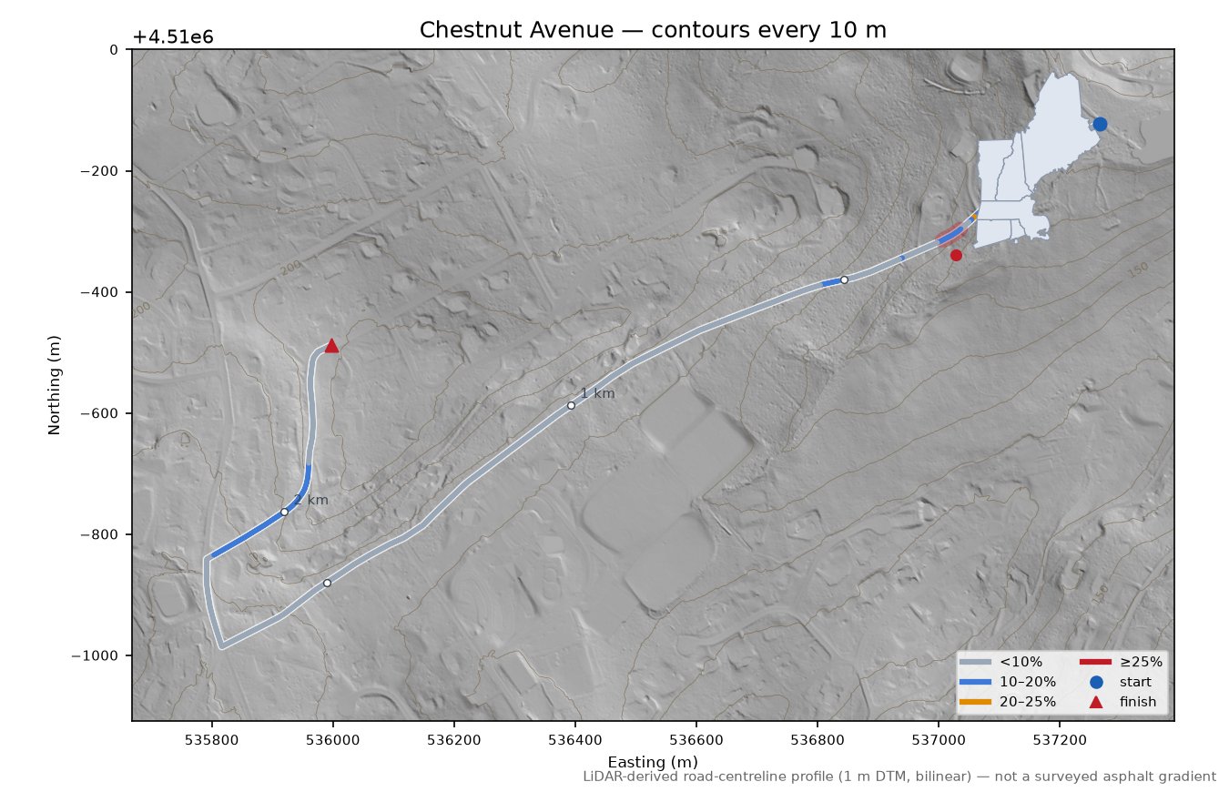 Chestnut Avenue LiDAR hillshade map with contours