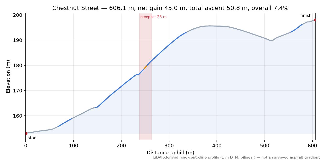 Chestnut Street elevation profile