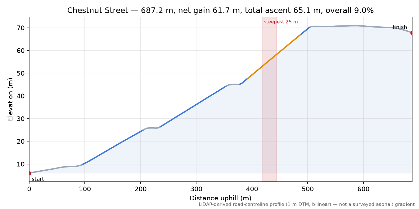 Chestnut Street elevation profile