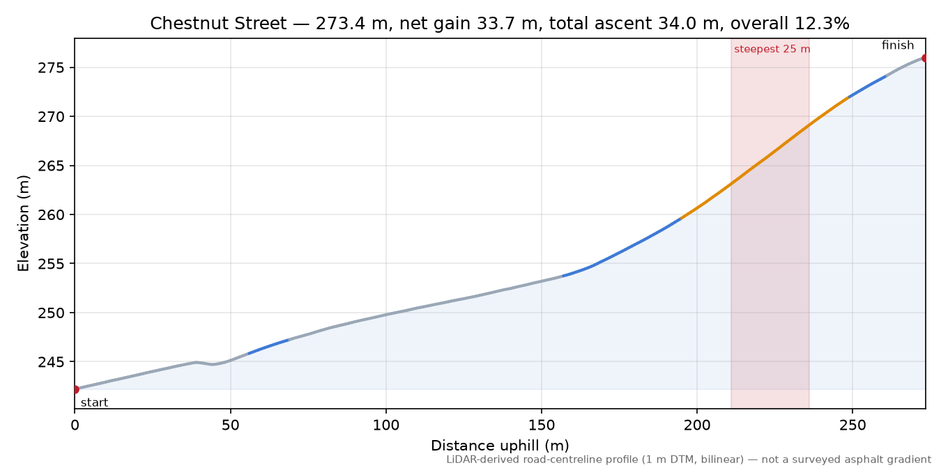 Chestnut Street elevation profile