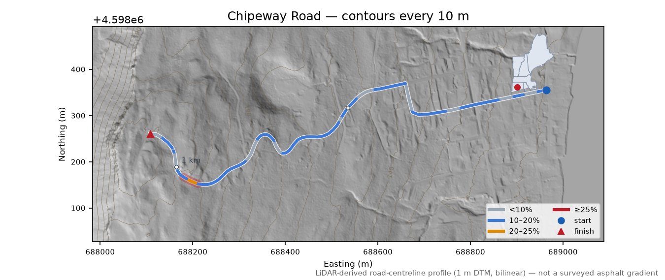 Chipeway Road LiDAR hillshade map with contours