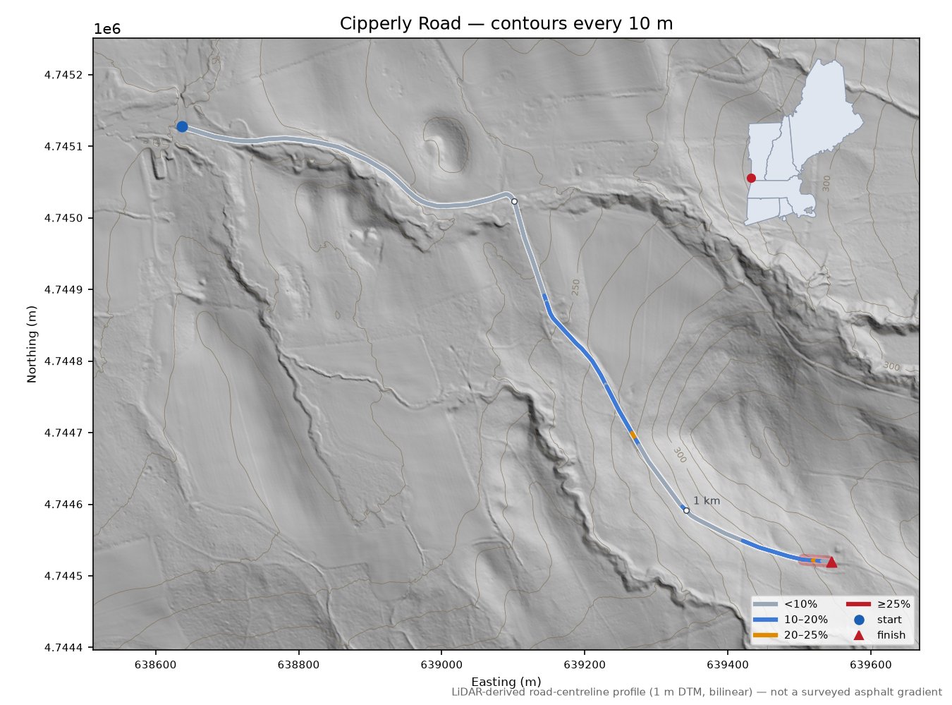 Cipperly Road LiDAR hillshade map with contours