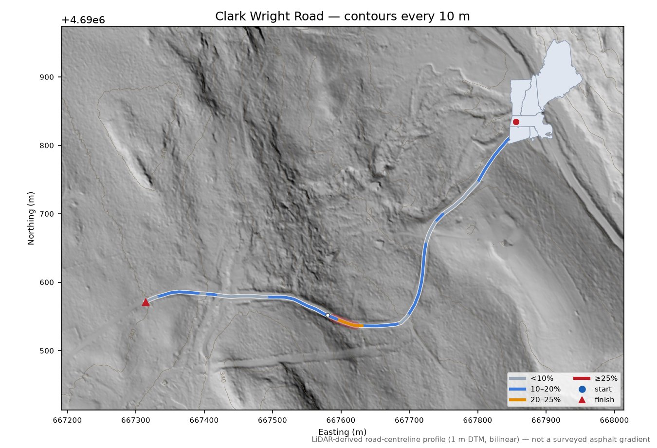 Clark Wright Road LiDAR hillshade map with contours