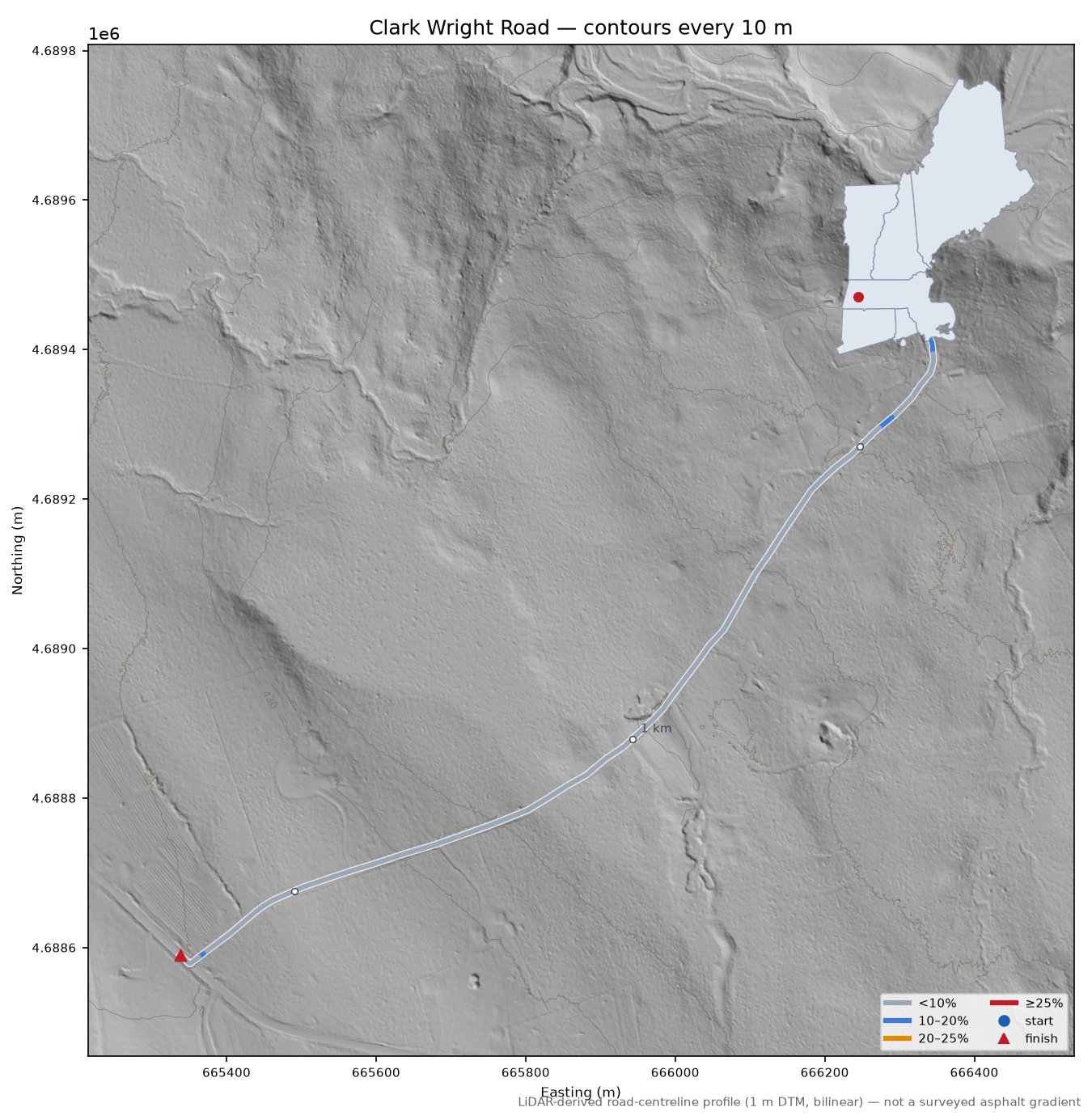 Clark Wright Road LiDAR hillshade map with contours