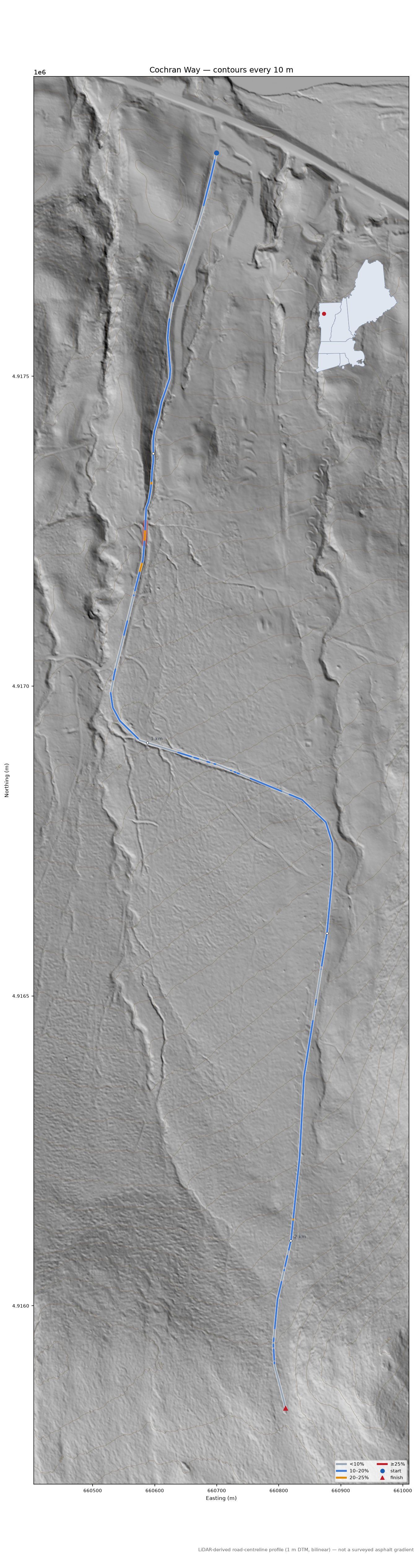 Cochran Way LiDAR hillshade map with contours