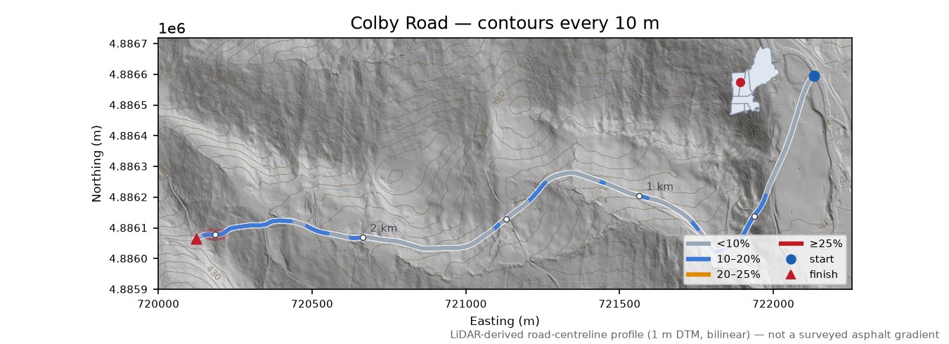 Colby Road LiDAR hillshade map with contours
