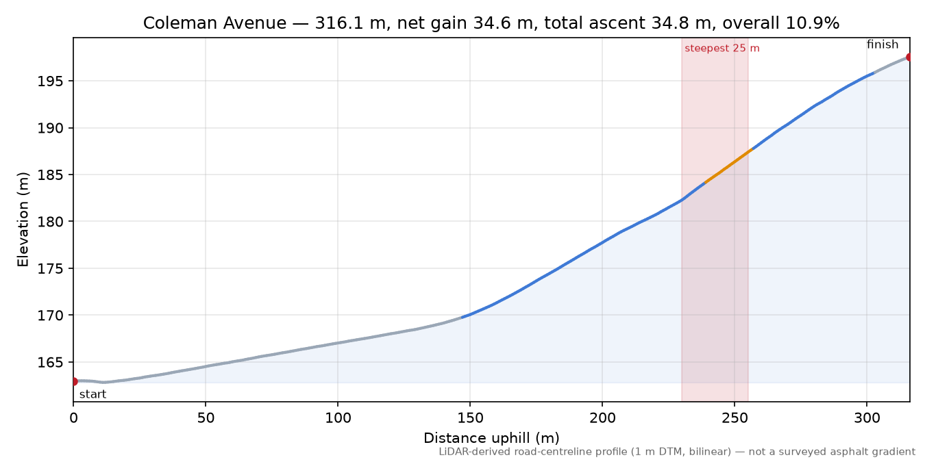 Coleman Avenue elevation profile