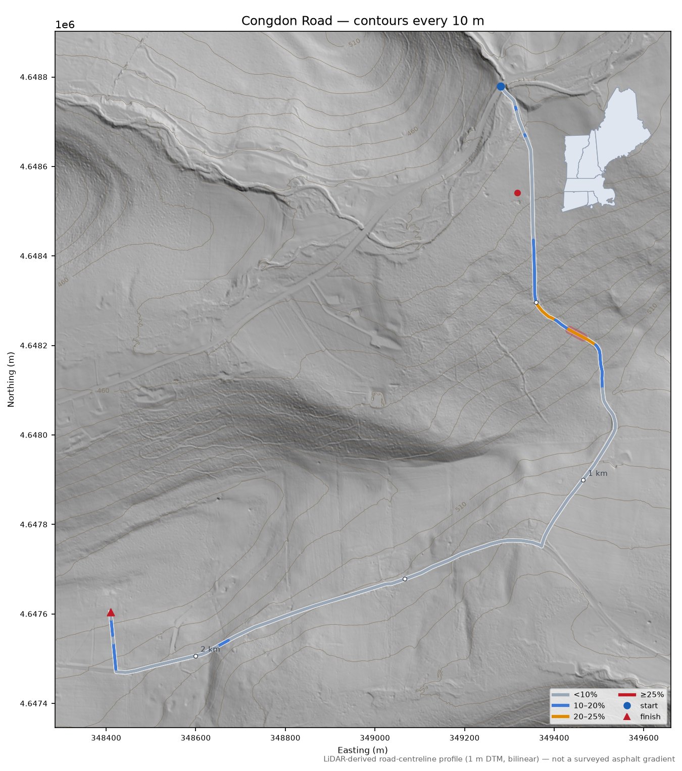 Congdon Road LiDAR hillshade map with contours