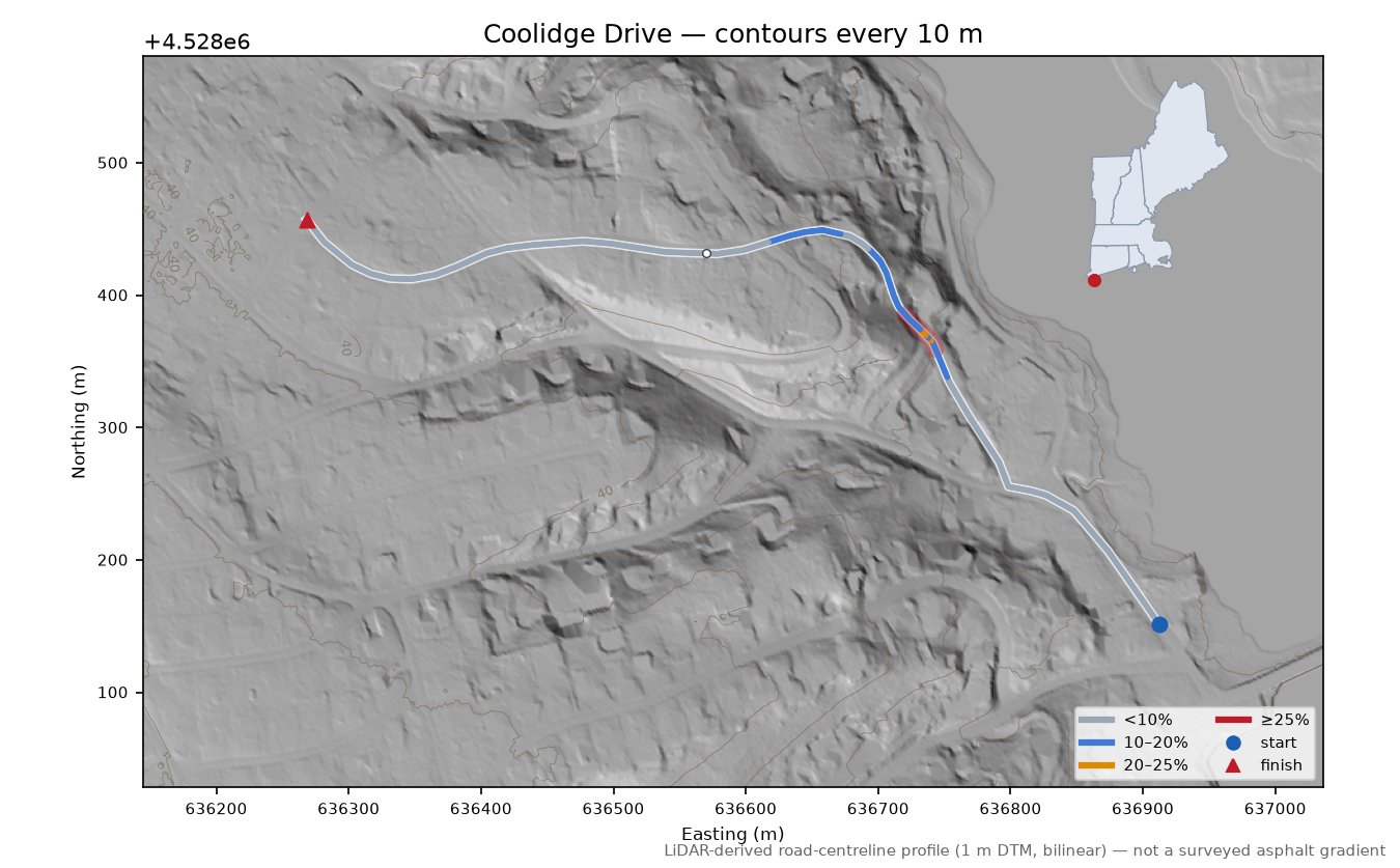 Coolidge Drive LiDAR hillshade map with contours