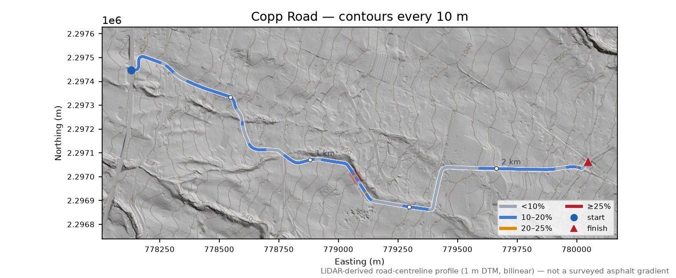 Copp Road LiDAR hillshade map with contours