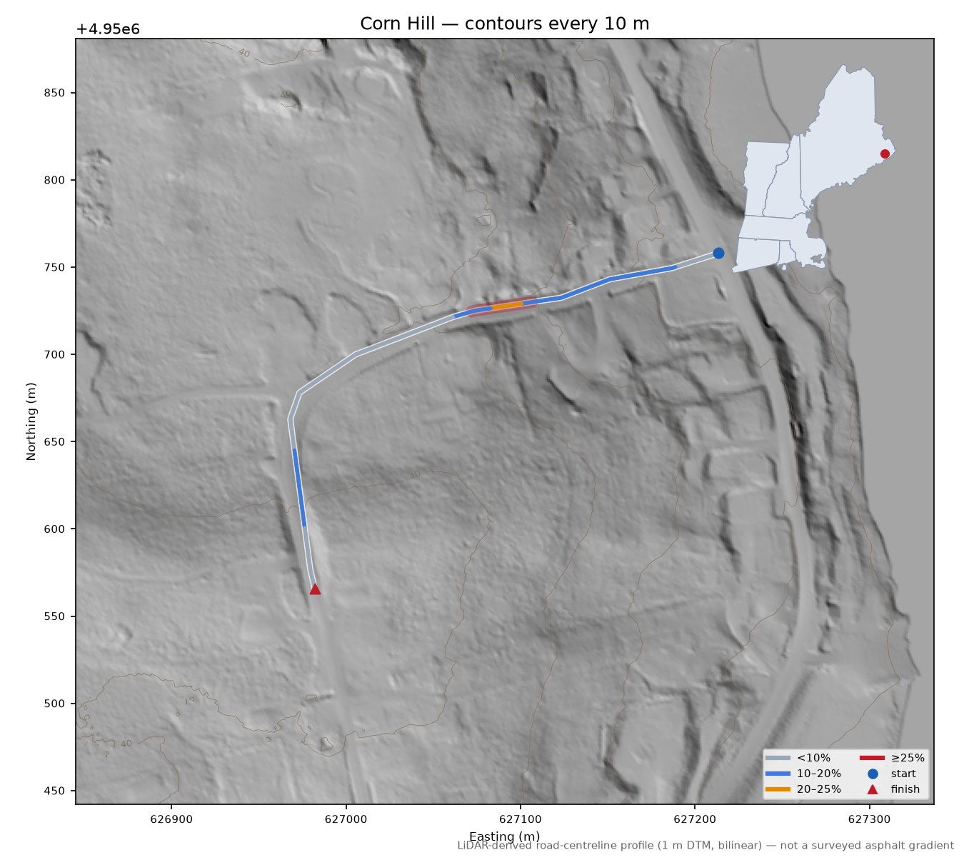 Corn Hill LiDAR hillshade map with contours