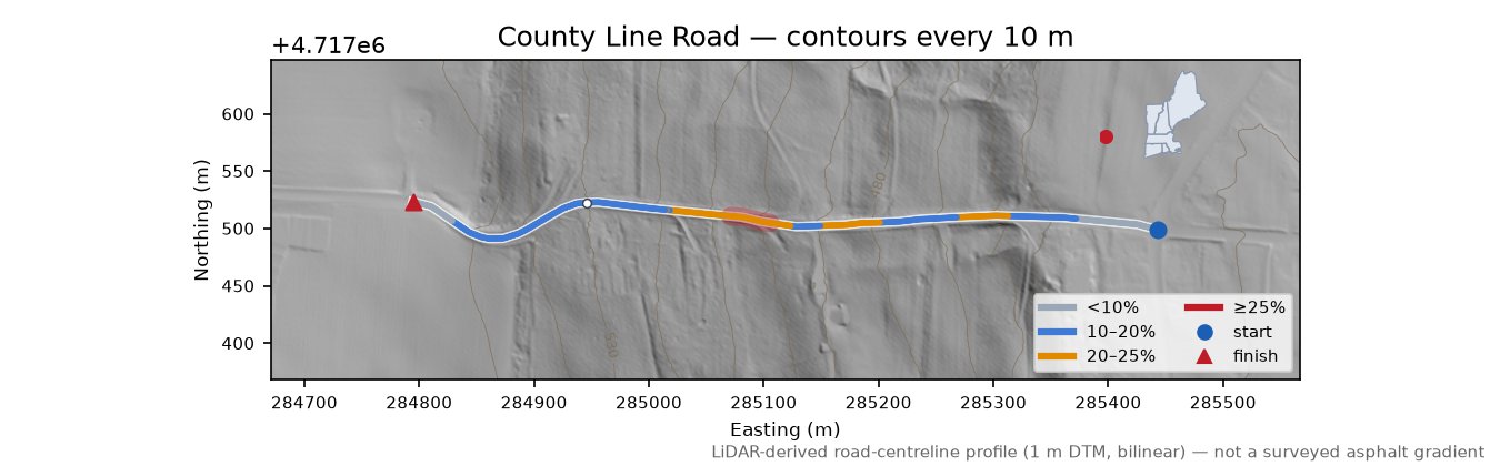 County Line Road LiDAR hillshade map with contours