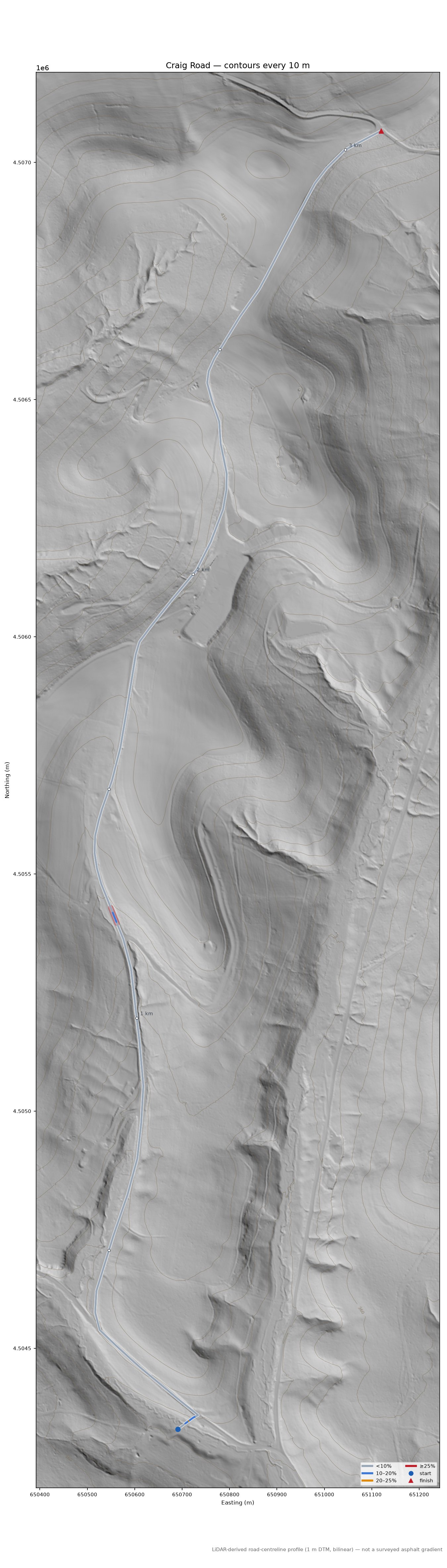 Craig Road LiDAR hillshade map with contours