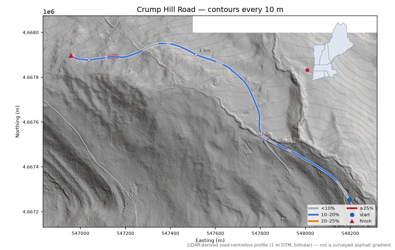 Crump Hill Road LiDAR hillshade map with contours