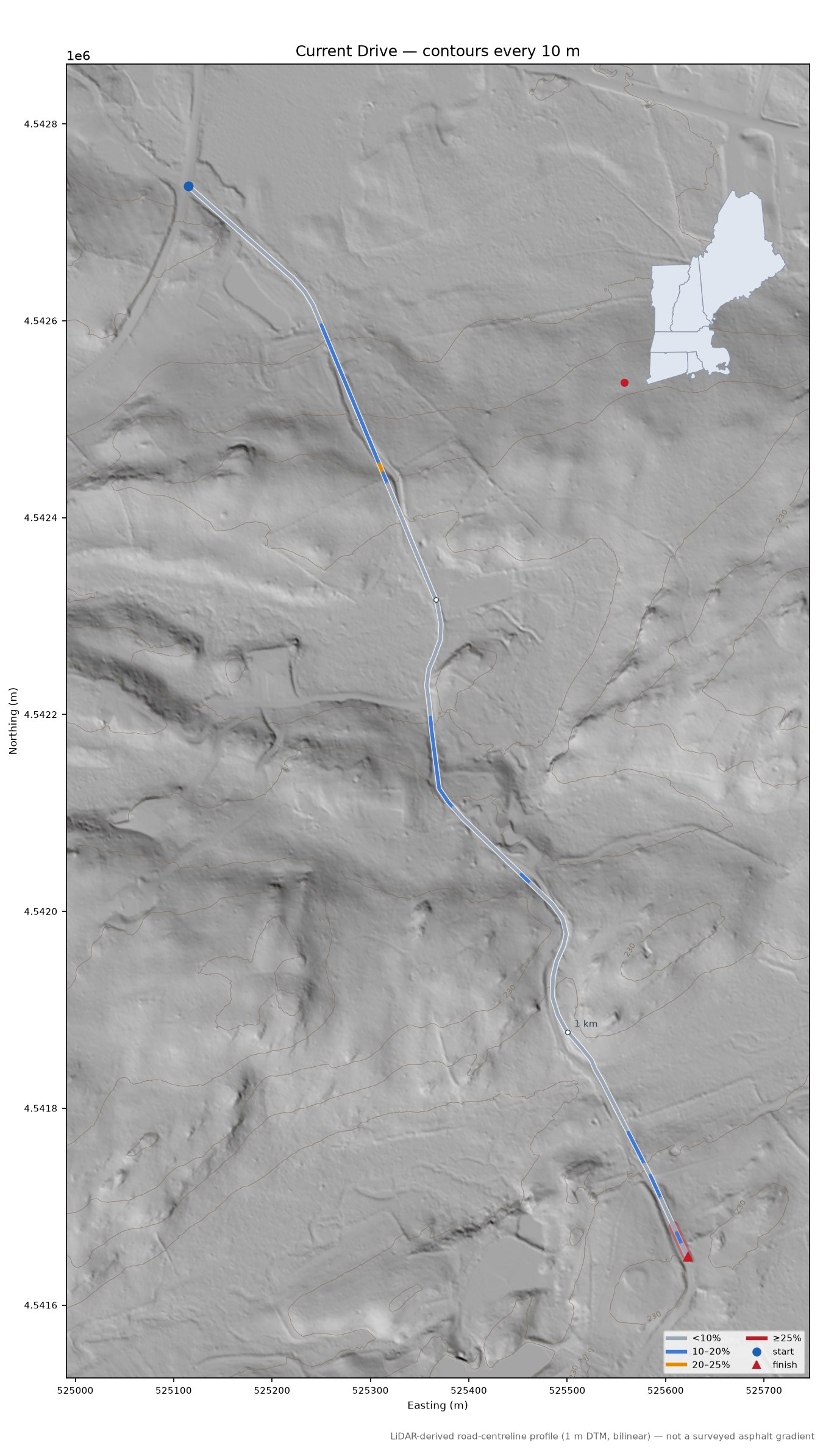 Current Drive LiDAR hillshade map with contours