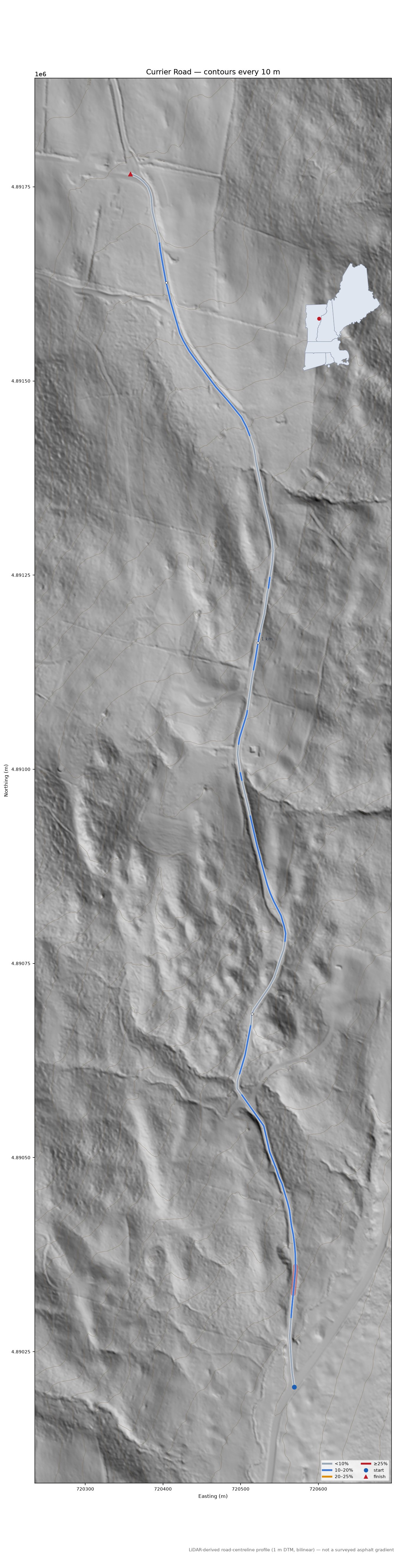 Currier Road LiDAR hillshade map with contours