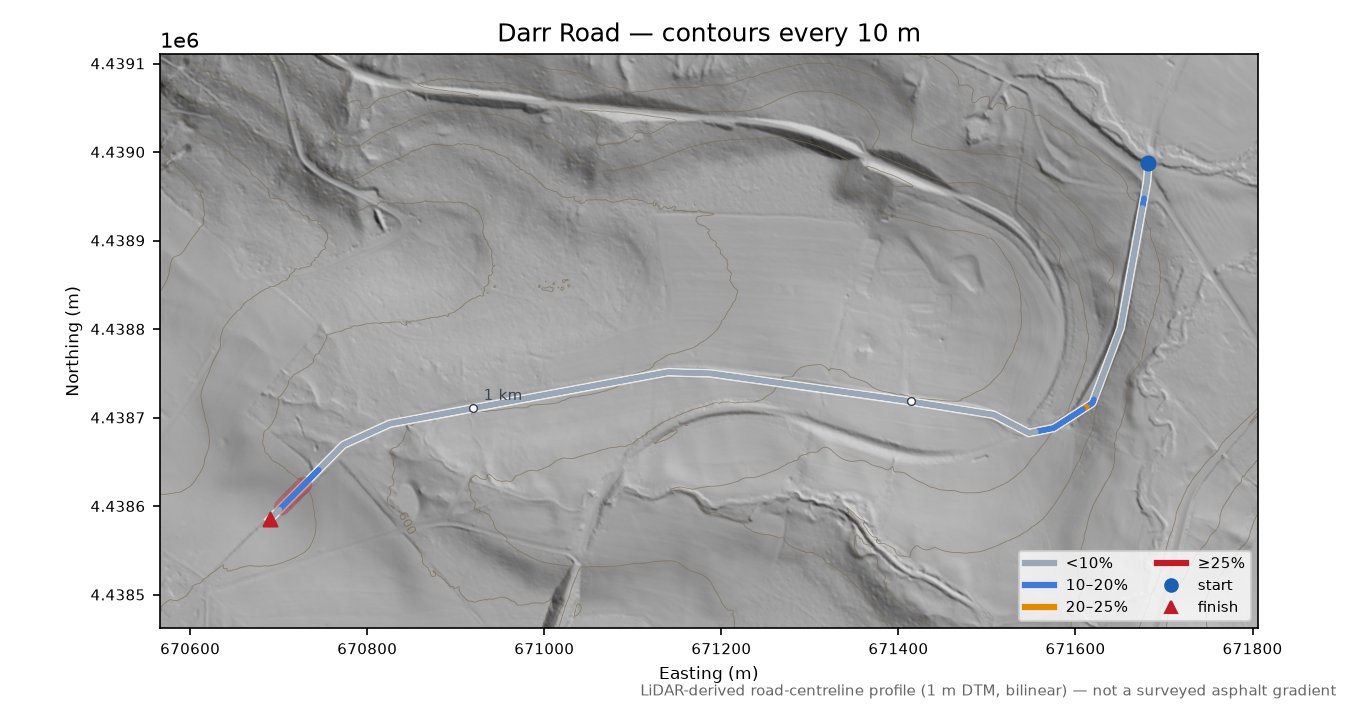 Darr Road LiDAR hillshade map with contours
