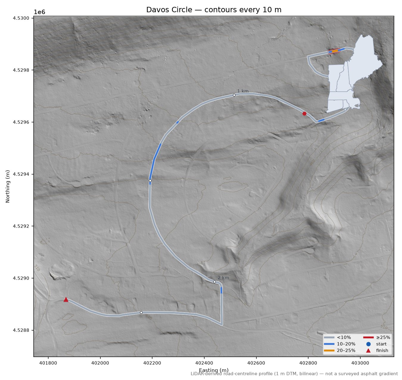 Davos Circle LiDAR hillshade map with contours
