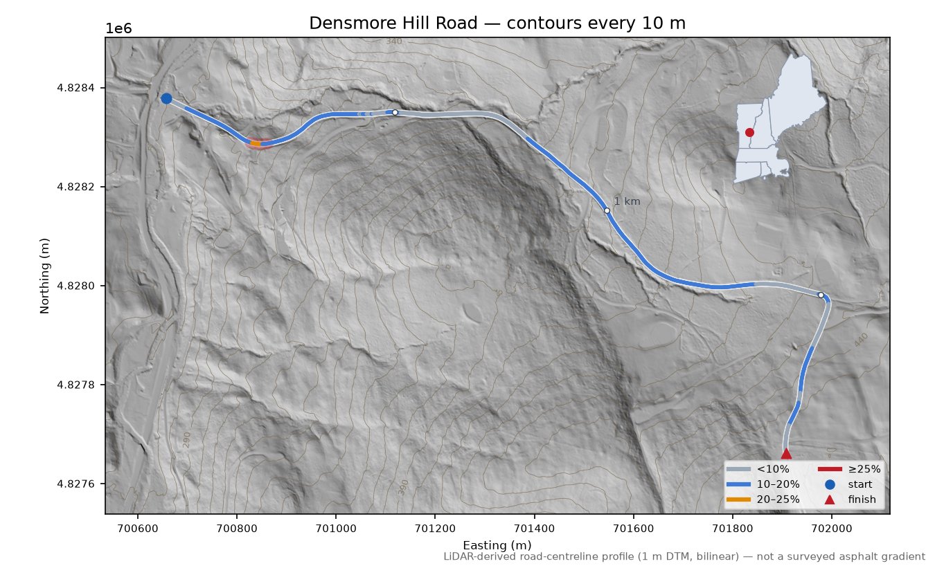 Densmore Hill Road LiDAR hillshade map with contours