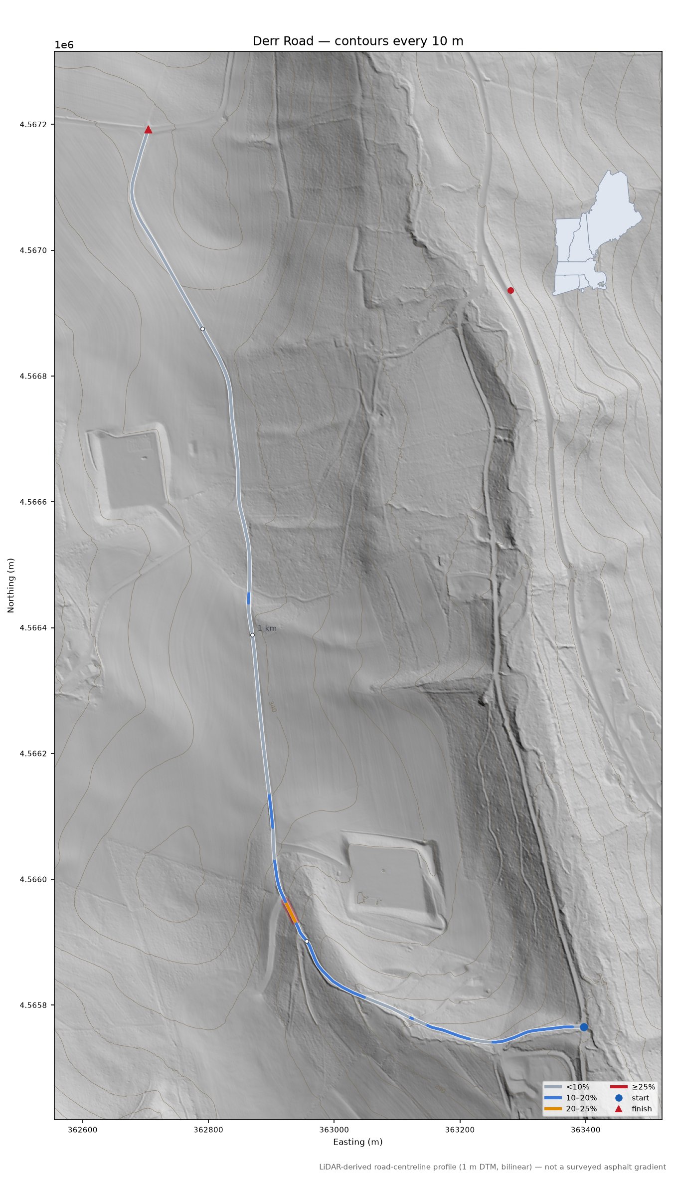 Derr Road LiDAR hillshade map with contours