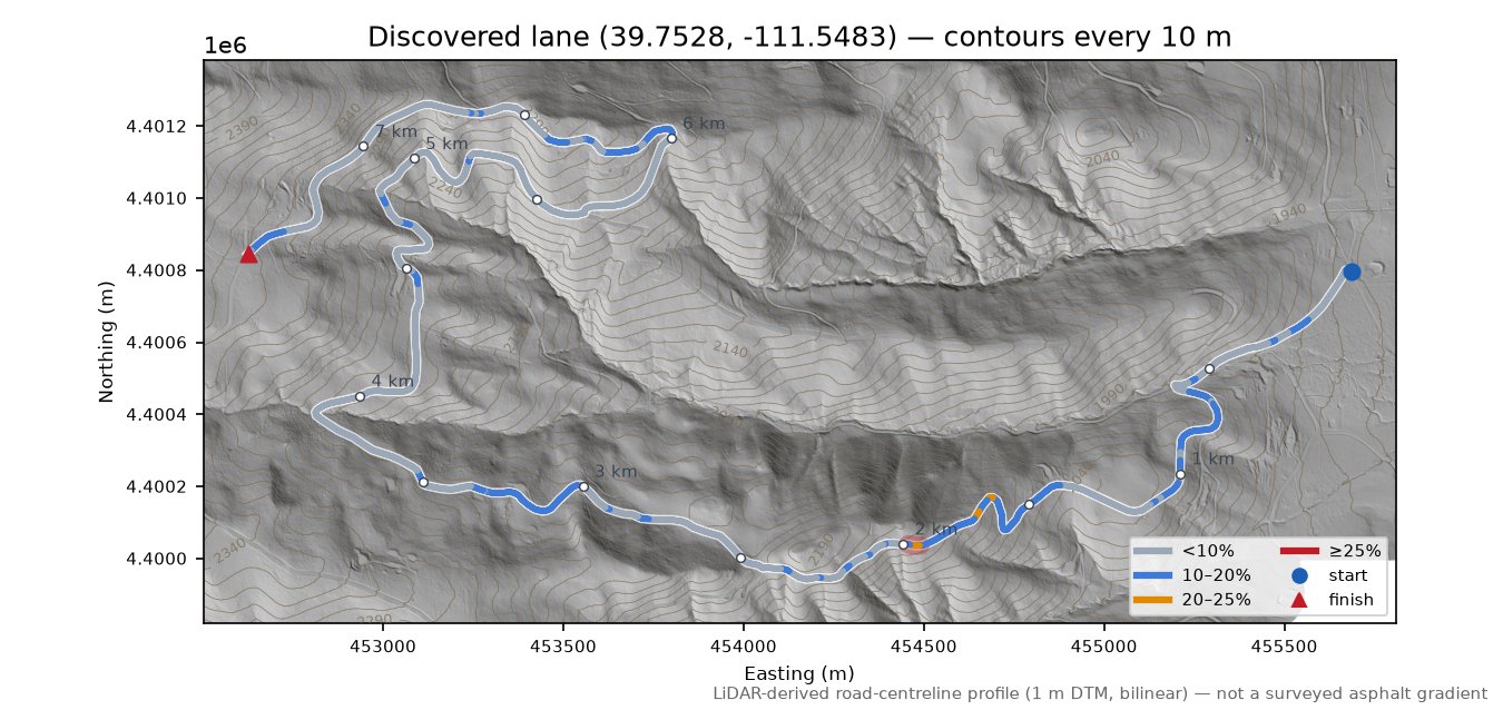 Razorback (Hill Top) LiDAR hillshade map with contours