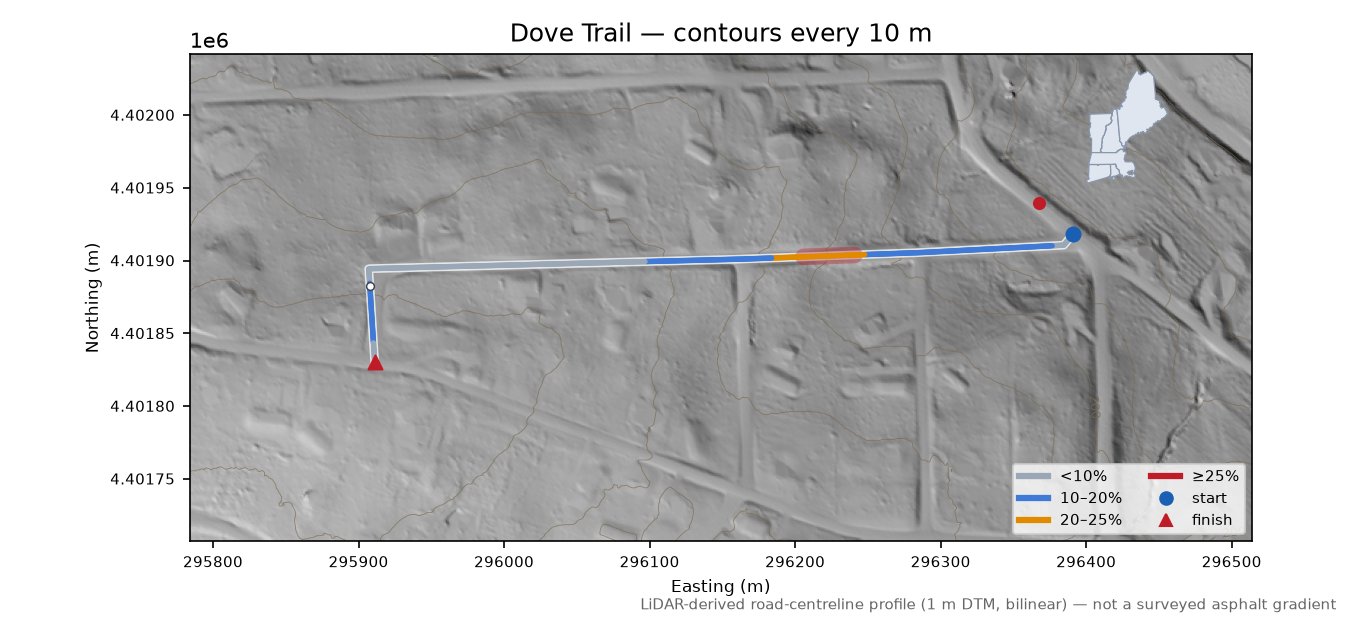 Dove Trail LiDAR hillshade map with contours