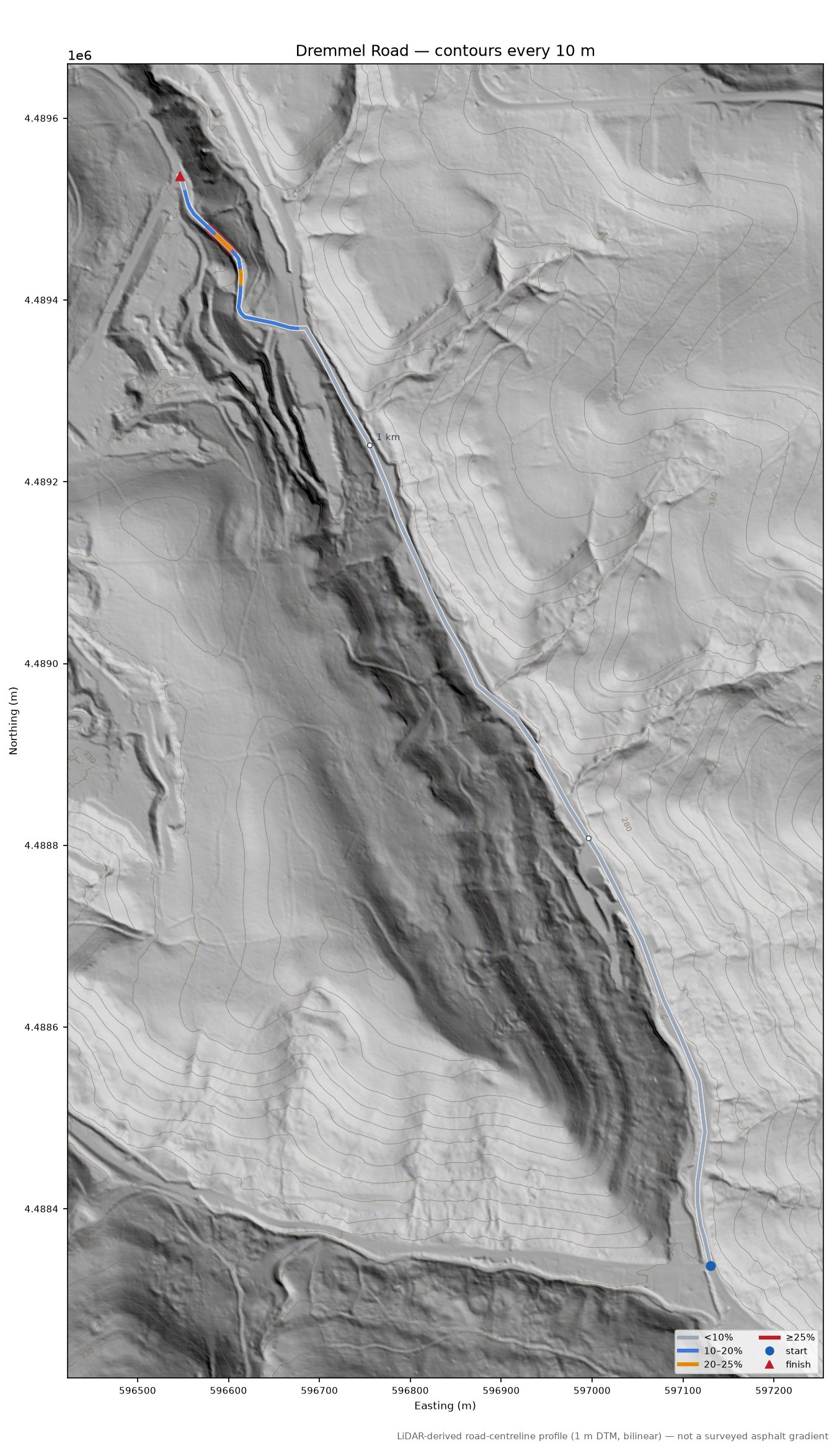 Dremmel Road LiDAR hillshade map with contours