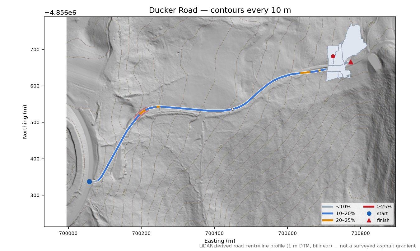 Ducker Road LiDAR hillshade map with contours