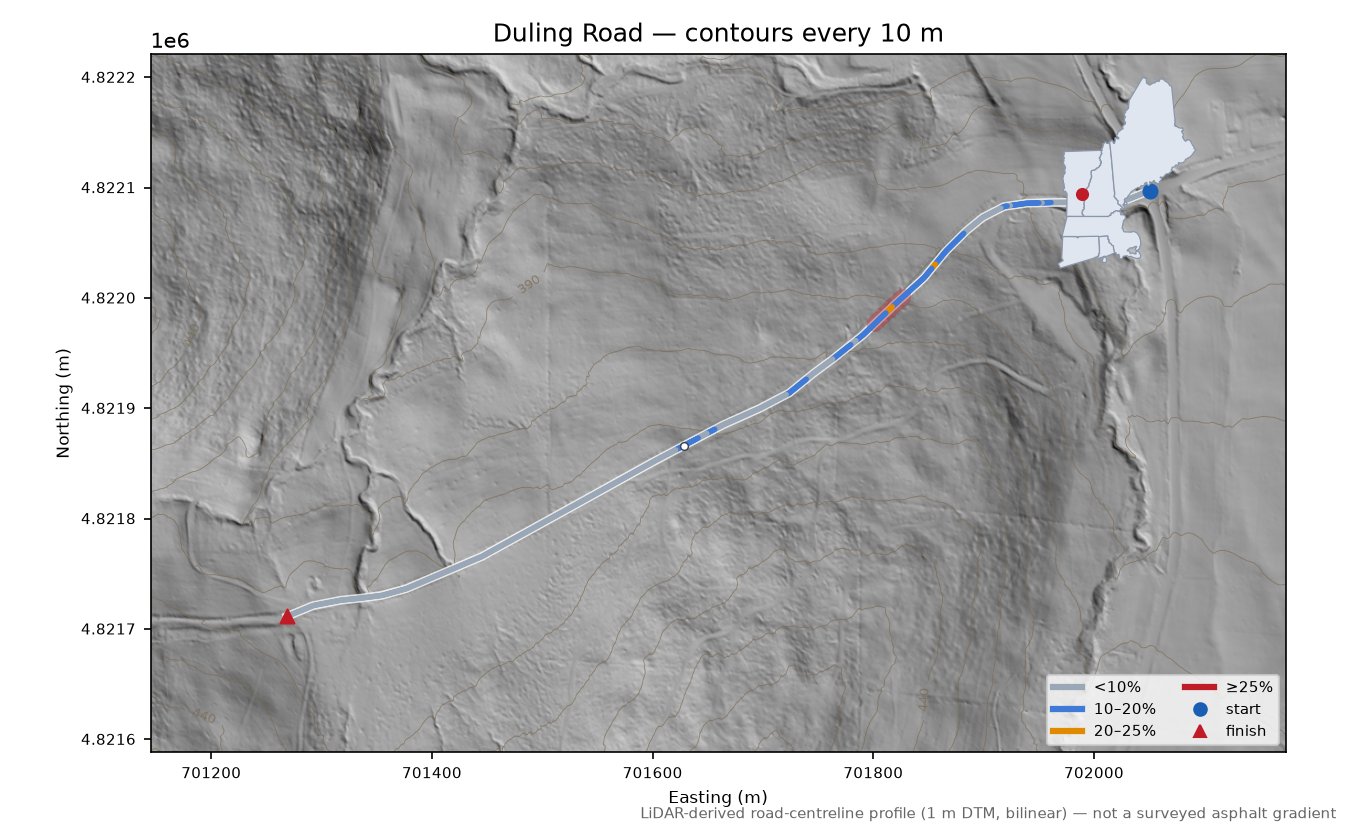Duling Road LiDAR hillshade map with contours