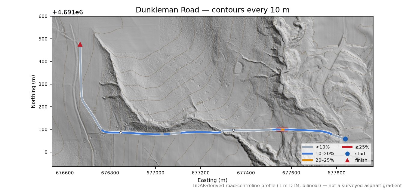 Dunkleman Road LiDAR hillshade map with contours