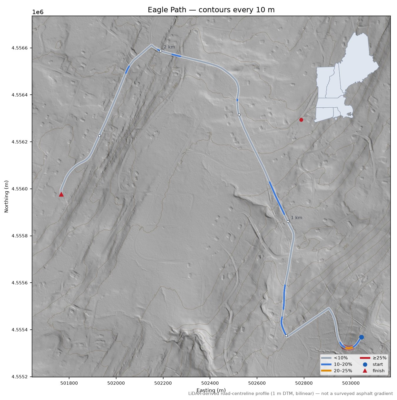 Eagle Path LiDAR hillshade map with contours