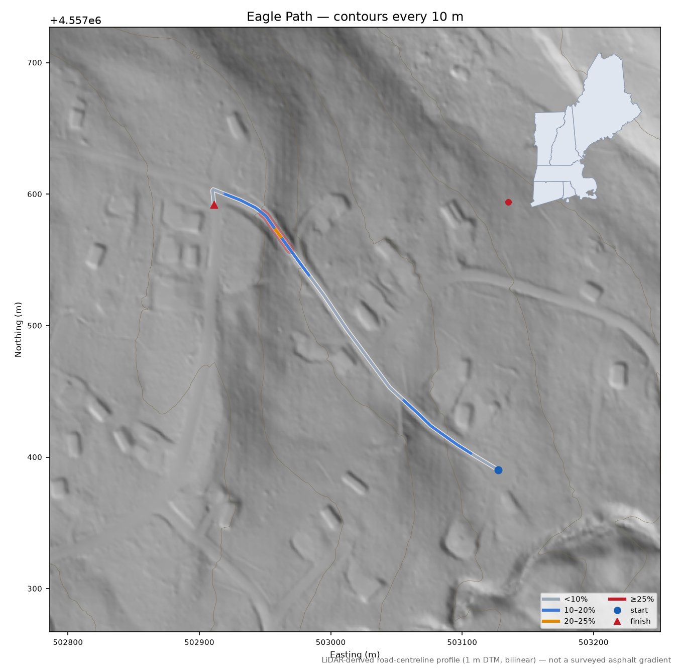 Eagle Path LiDAR hillshade map with contours