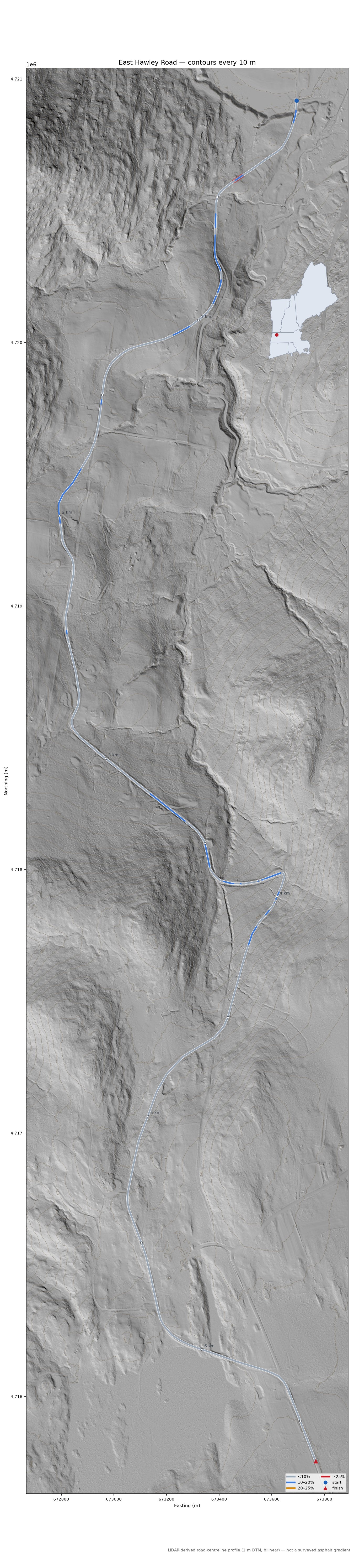 East Hawley Road LiDAR hillshade map with contours