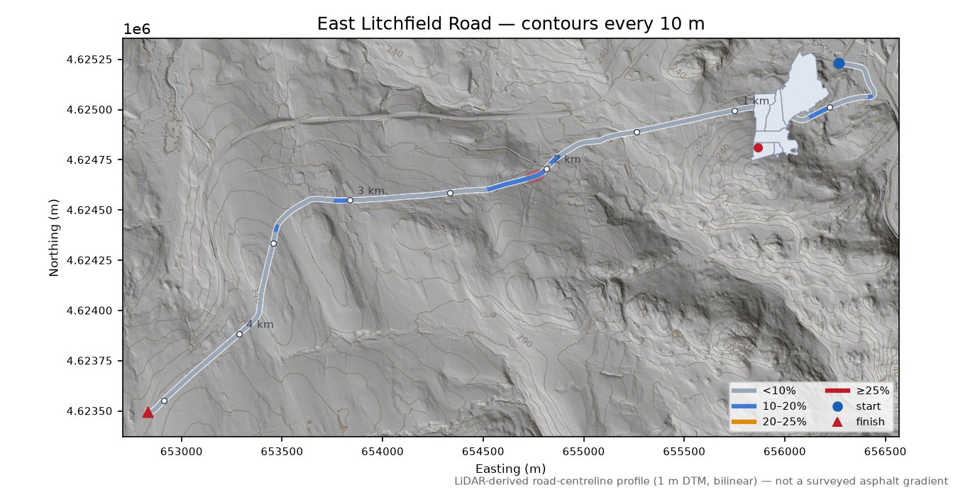 East Litchfield Road LiDAR hillshade map with contours
